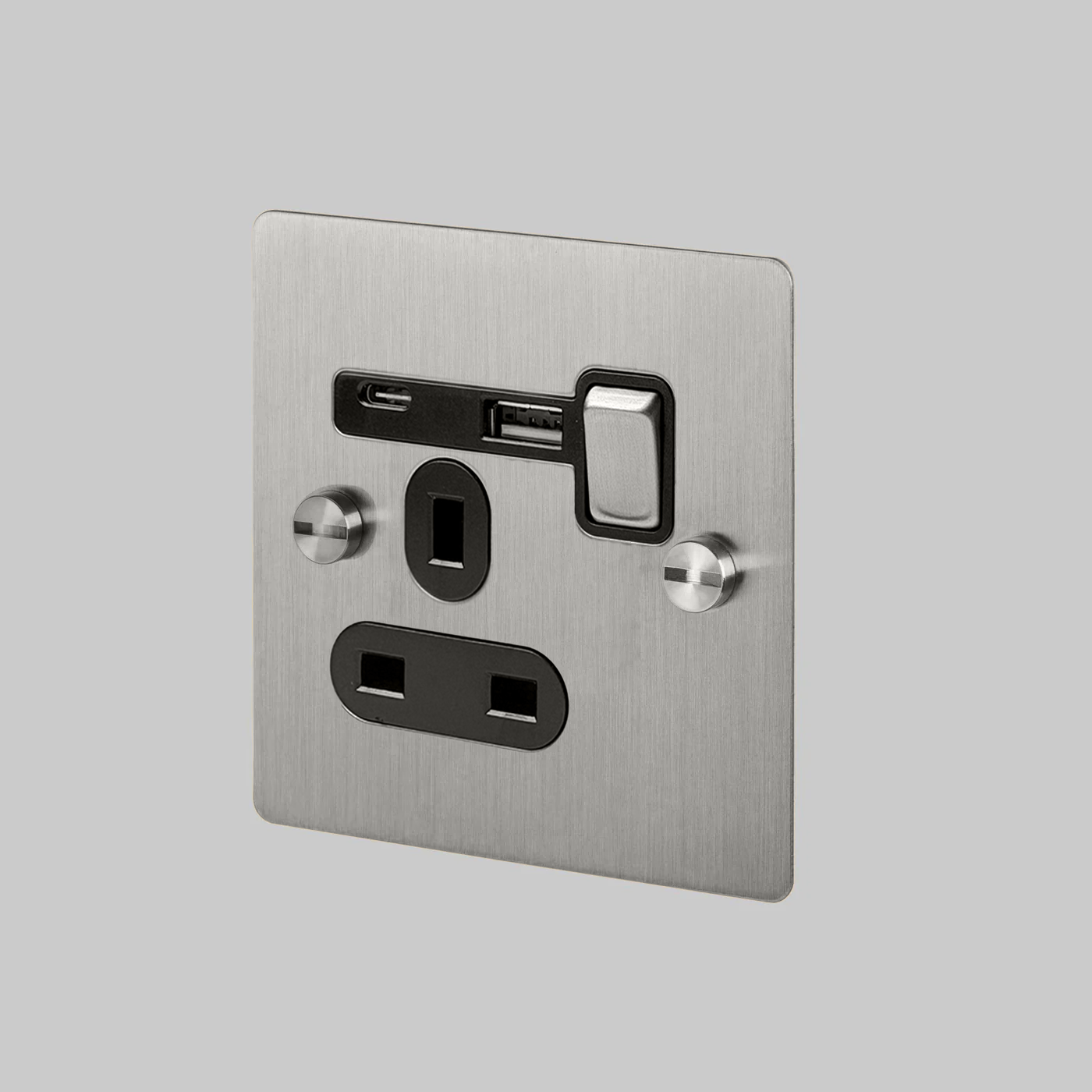 BLACK FORGE 1-GANG SWITCHED SOCKET WITH USB-A & USB-C PORTS