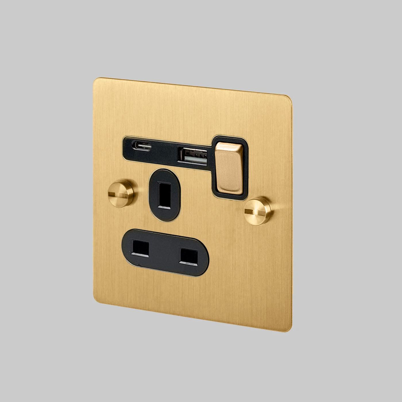 BRASS 1-GANG SWITCHED SOCKET WITH USB-A & USB-C PORTS