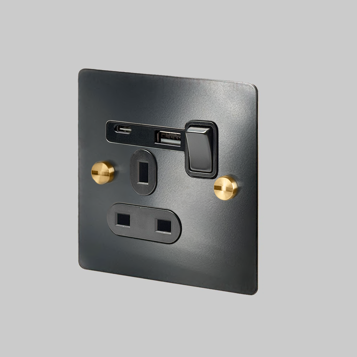 BRASS 1-GANG SWITCHED SOCKET WITH USB-A & USB-C PORTS