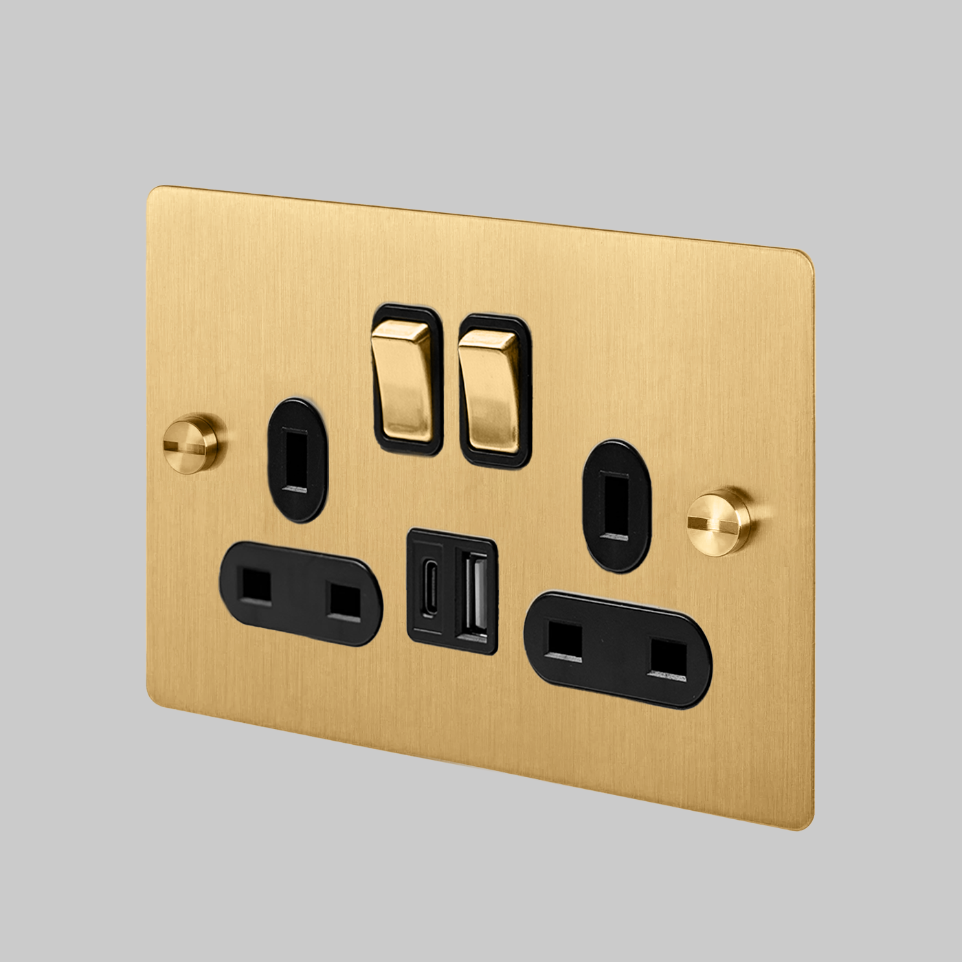 STEEL 2-GANG SWITCHED SOCKET WITH USB-A & USB-C PORTS