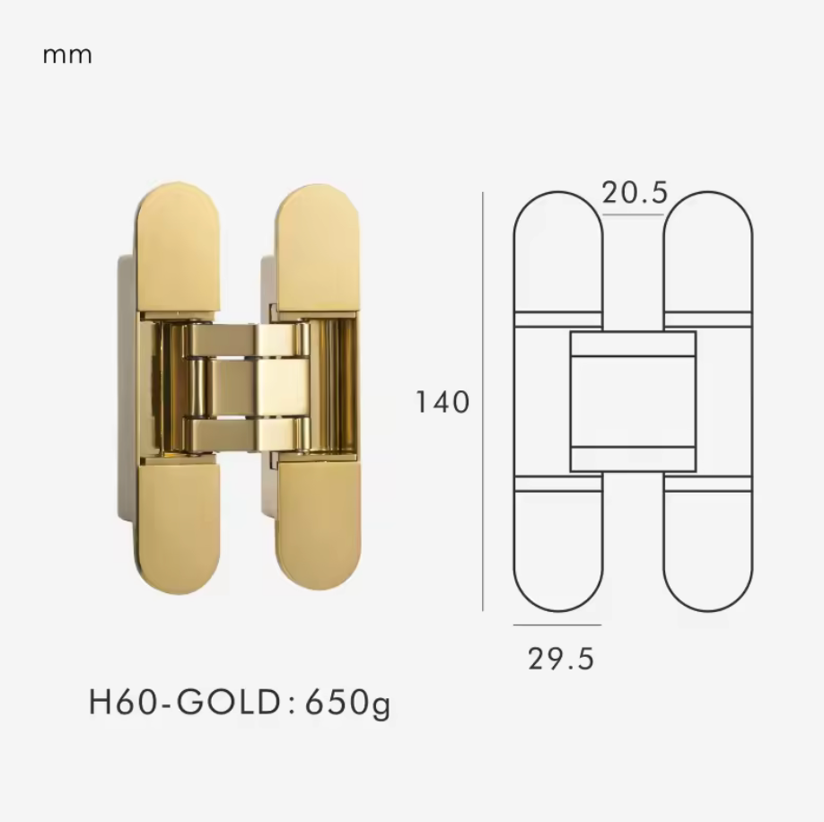 Vellum Invisible Door Hinges 3D Adjustable Concealed Hinges Brass