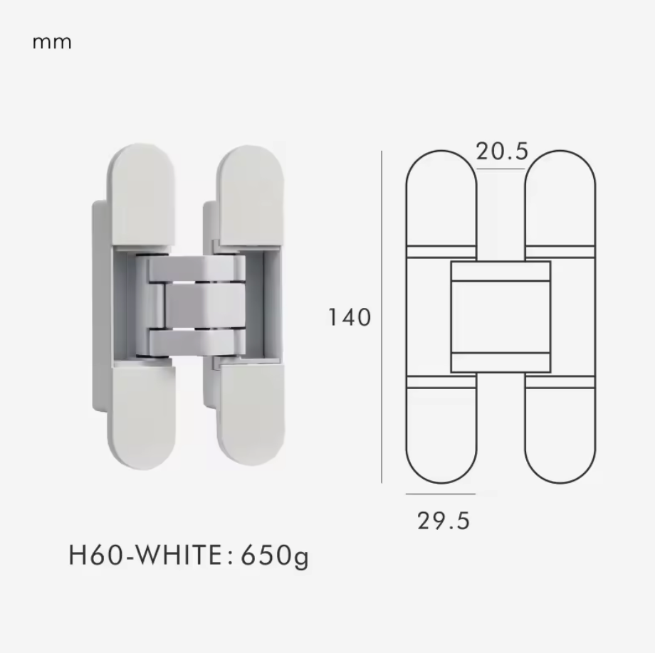 Vellum Invisible Door Hinges 3D Adjustable Concealed Hinges Pearly White